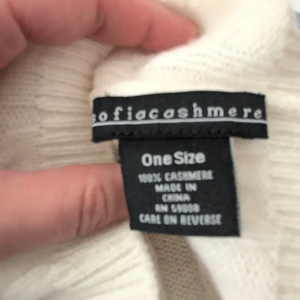 Sofia Cashmere Baby Beanie Hat Cable Knit White‎ Pom Pom 100% Cashmere Cao Soft